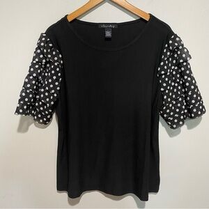 A‎ Love Story Women's Black Short Sleeve Polka Dot Top Size L